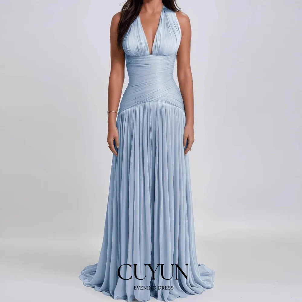 

CUYUN Вечерние платья трапециевидной формы, женские платья для выпускного вечера с v-образным вырезом, открытой спиной, без рукавов, вечерние модные платья по индивидуальному заказу, Vestidos De Novia