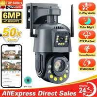 6MP Wifi PTZ IP Camera Outdoor Dual Lens Dual Screen 50x 30X Zoom Human Detection Wireless CCTV Security Surveillance Camera 2K