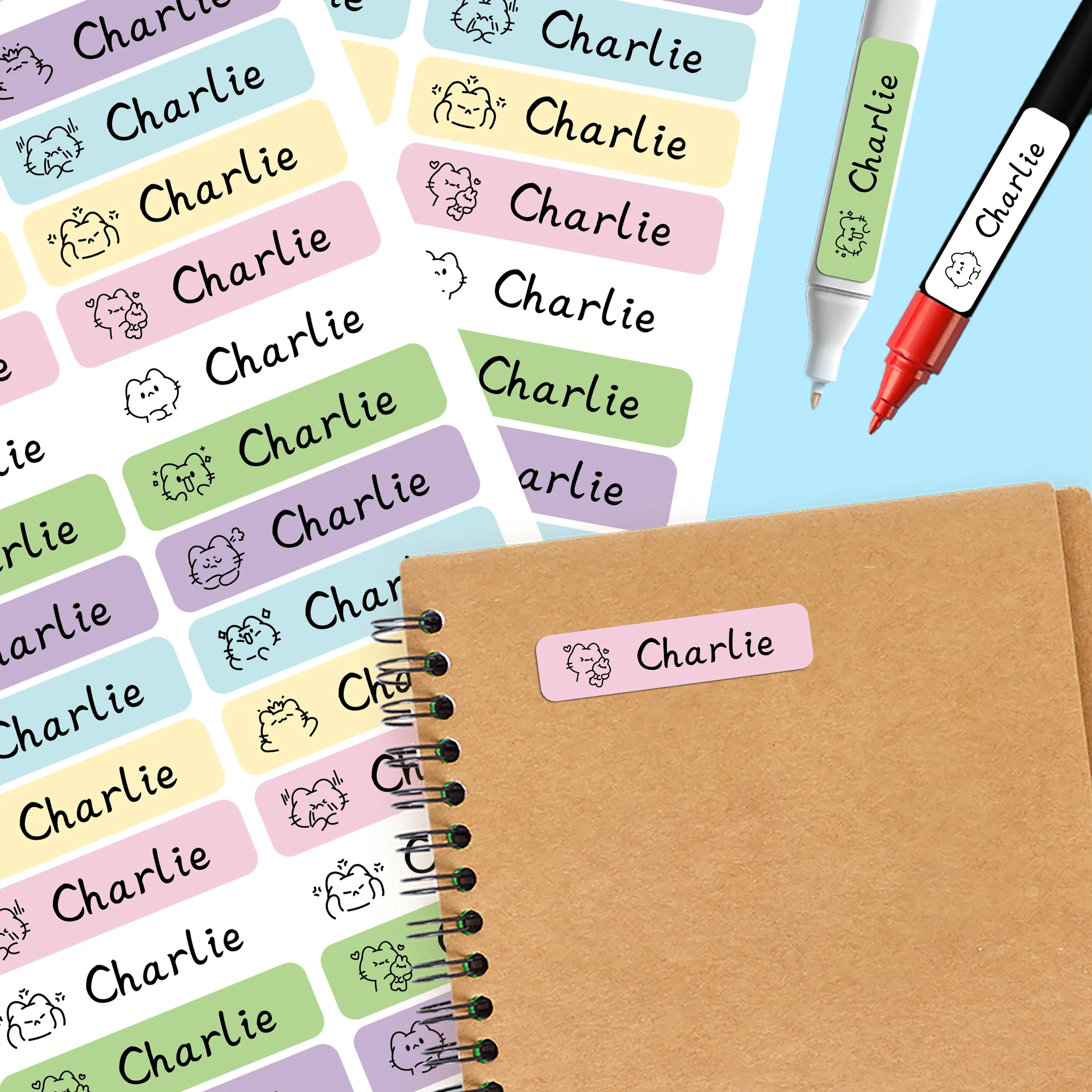 Kawaii Waterproof Name Tags Stickers Custom Adhesive Stationery Decals Personalize First Name Label For Children School Bottle