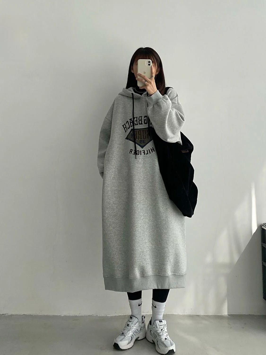 Extra Large 50.00kg Loose Hide Meat Slimming Long Sweater Dress Autumn and Winter Fleece-lined Thick Warm Hood Dress