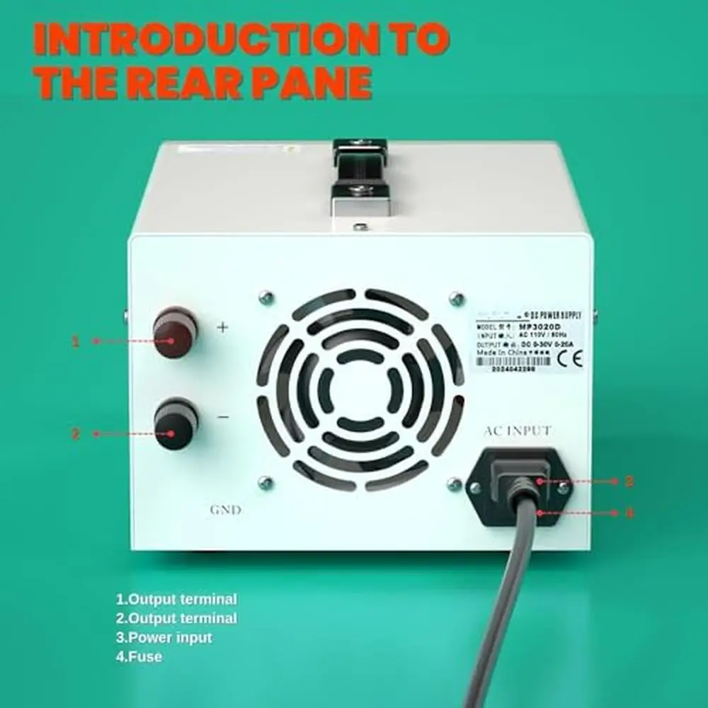 Adjustable Variable Power Supply 0-30V 0-20A Regulated Lab DC Bench Power LCD Display & Multiple Protections Portable Handle ATX