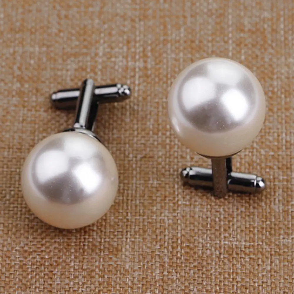 2Pcs Unisex Gift Cufflinks Clothes Accessory Upscale Elegant Pearl Shirt Sleeve Buttons Gift Cocktail Birthday Business Elites