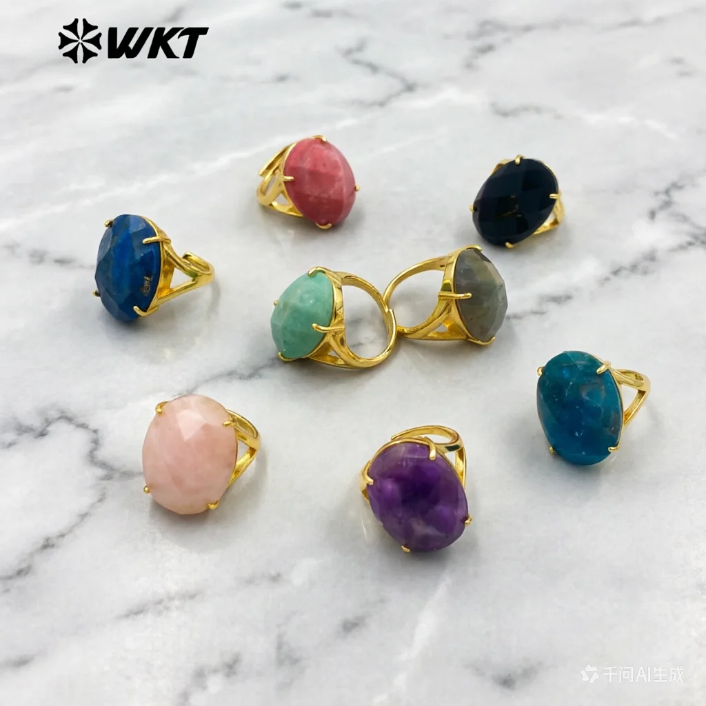 

WT-R604 Good Quality Gold Electroplated Faceted Multiple Natural Gemstones Rings For Friends Fashionable Jewelry Present