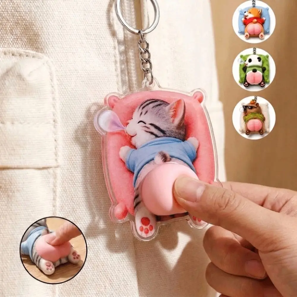 2D Animal Keychain Squeezable Cute Animal Shape Keychain Pendant Cat Panda Corgi Capybara Style Soft Rubber