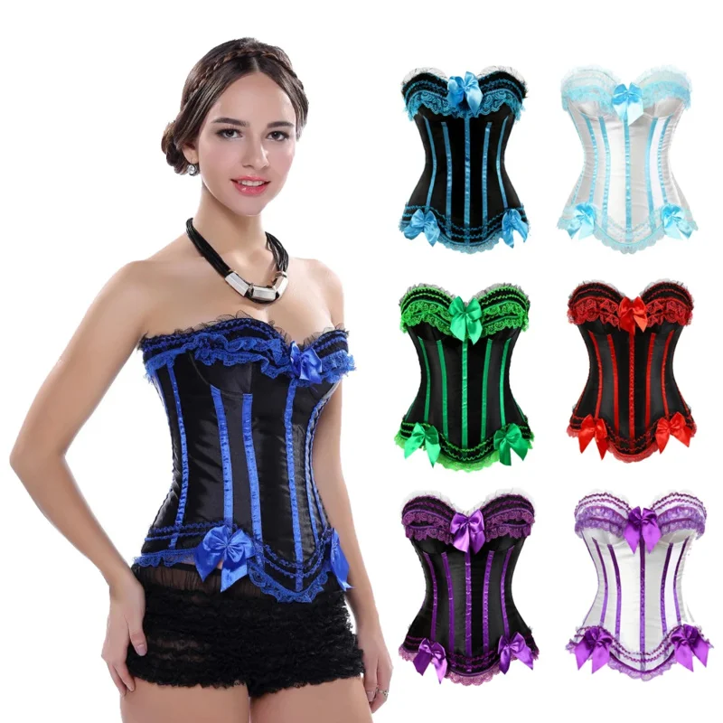 Corset Steampunk Woman Sexy Plus Size Striped Bustiers Waist Trainer Zip Korsett with Lacking Dance Party Costumes UY9831