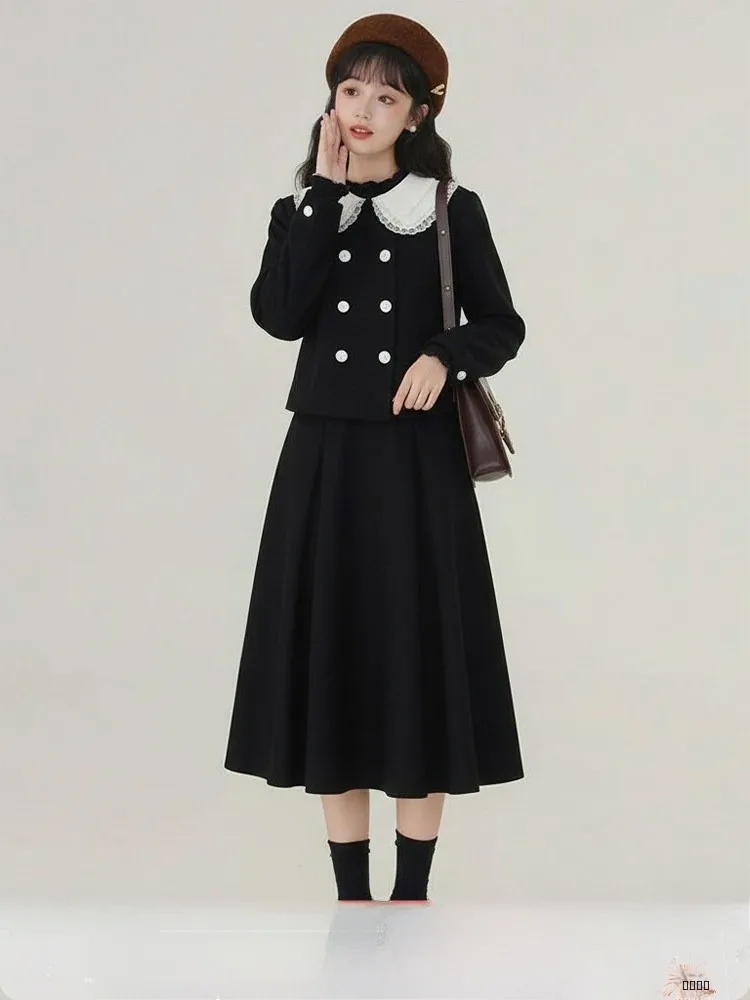 

Современный двубортный пальто-кофта с кружевным воротником и элементами лотоса, зимняя, класса люкс, женская верхняя одежда, модная...