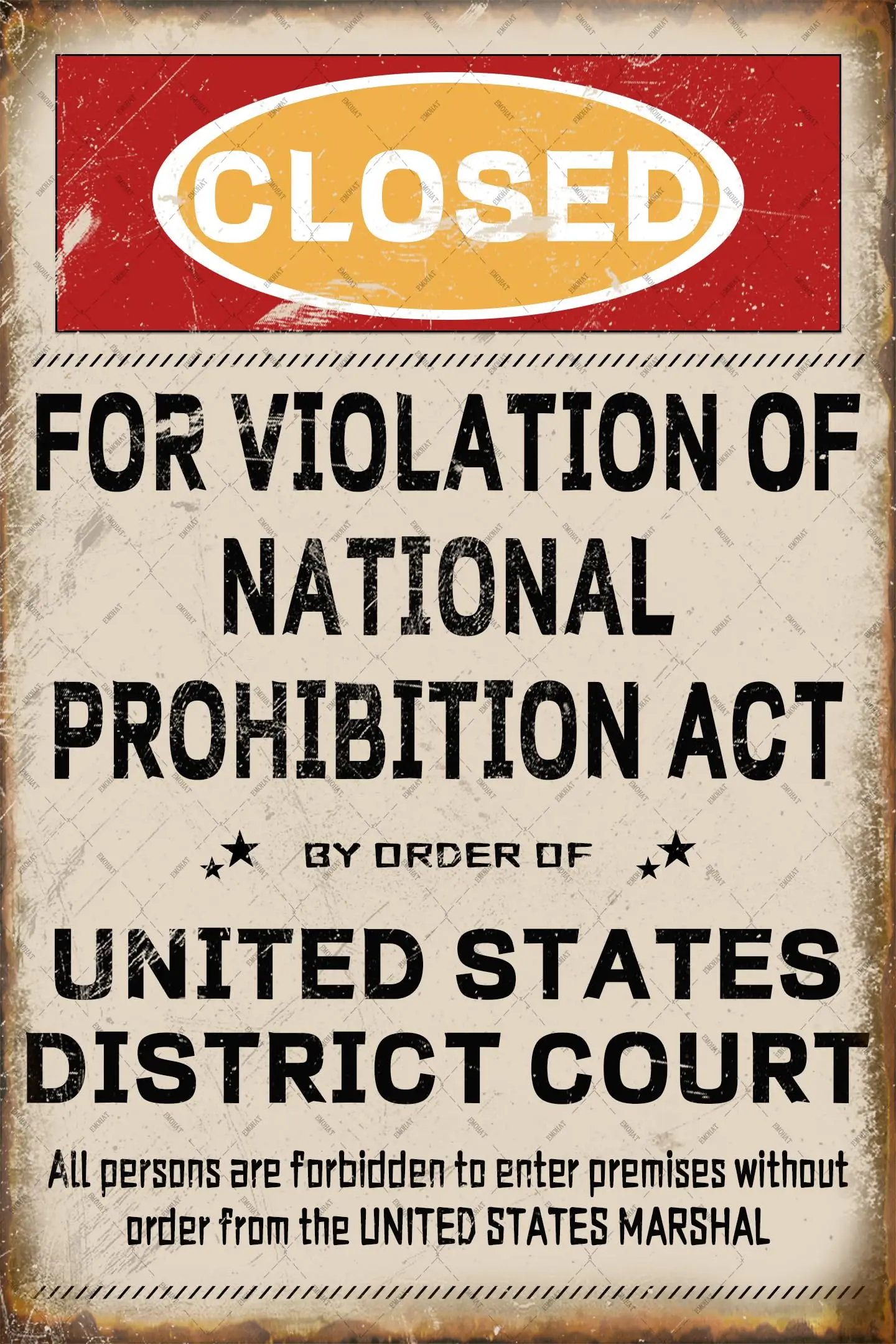 EMOHAT Closed Prohibition Metal Tin Sign Speakeasy Prohibition 1920s Vintage Retro Decor Speakeasy 20s Home Decoration for Pub C
