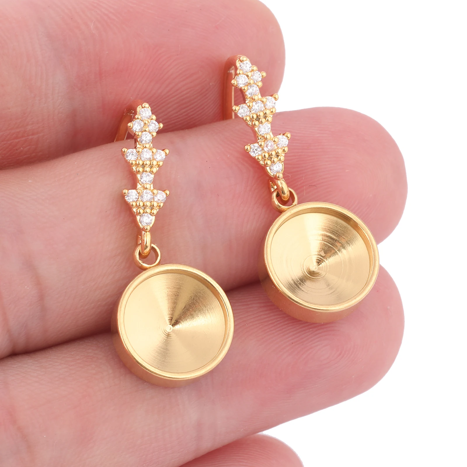 6pcs Gold Plated Rhinestone Earring Hooks Findings Diy Earring Base Settings For 10mm Pointback Crystal Stones