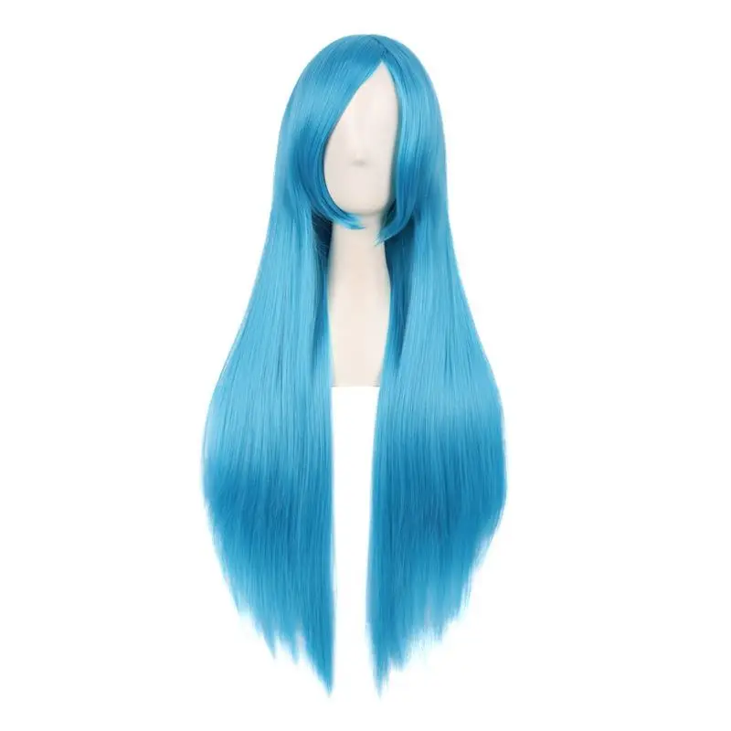 شعر مستعار Tongman cosWig لكل من الرجال والنساء، مناسب لون أزرق سماوي 80 سم شعر مستقيم طويل مع غرة Anime Universal Realistic H #2
