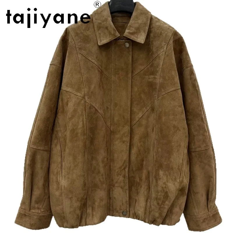 TAJIYANE Genuine Leather Jacket Women Top Layer Goatskin Suede Leather Coat Oversized Jackets Loose Outerwear Mid-length Jaqueta