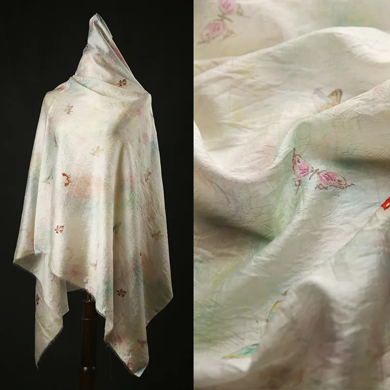 

Полупрозрачная жаккардовая ткань для шитья летнего платья, акриловая ткань ханьфу из полиэстера, ширина 150 см, цветная бабочка с принтом Y294