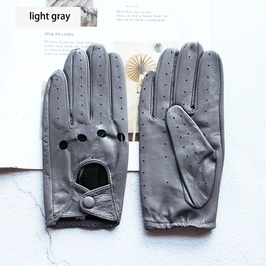 Women's Summer Full Finger Leather Gloves Breathable Single-Layer Sheepskin Fashionable Short Motorcycle Riding Gloves