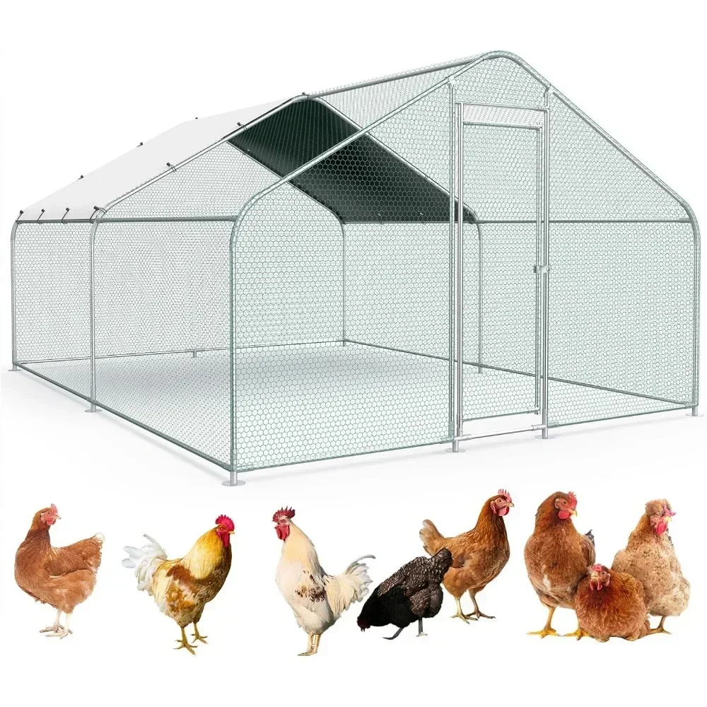 

Large Metal Chicken Run with Roof, Walk-in Poultry Cage Chicken Coop Runs House for Yard with Waterproof Cover