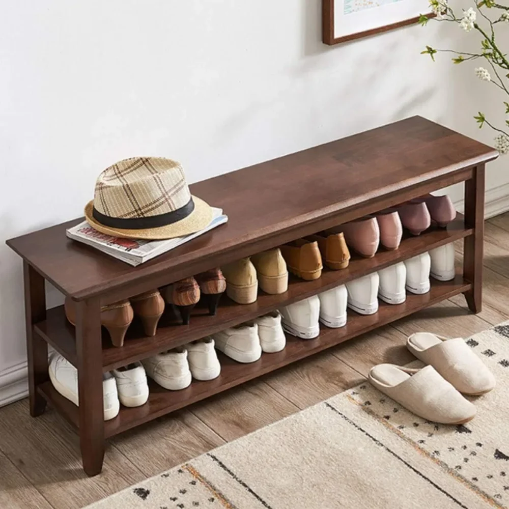 Storage Bench Wooden Shoe Bench Rustic Solid Wood Entryway Bench with Detachable Embedded Nut Design, Suitable for your Hallway