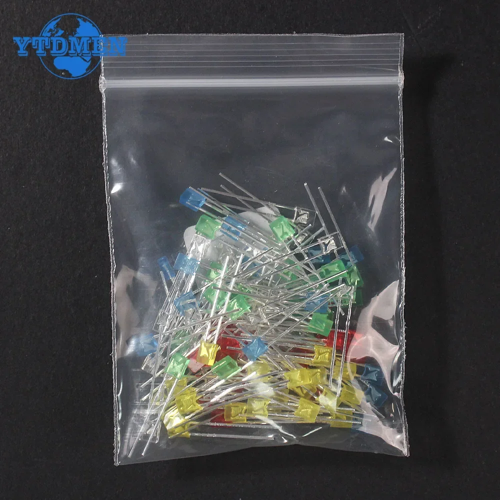 100PCS LEDs kit 2*3*4mm Square LED Diode Combination Package White Green Red Blue Yellow 5 color Led Lights Diodes kit