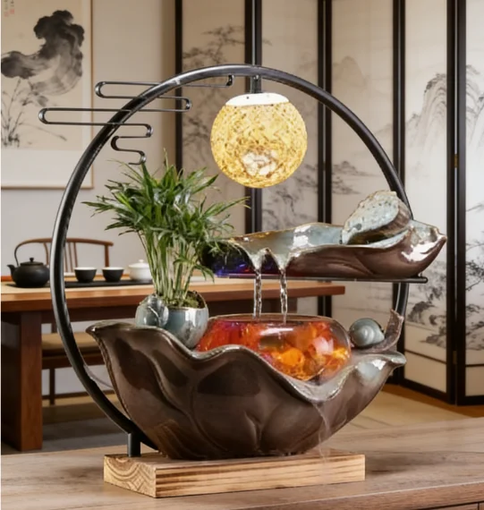 Creative Modern Water Fountain Eco Friendly Ceramic Wealth Anniversary Decoration Irregular Shape