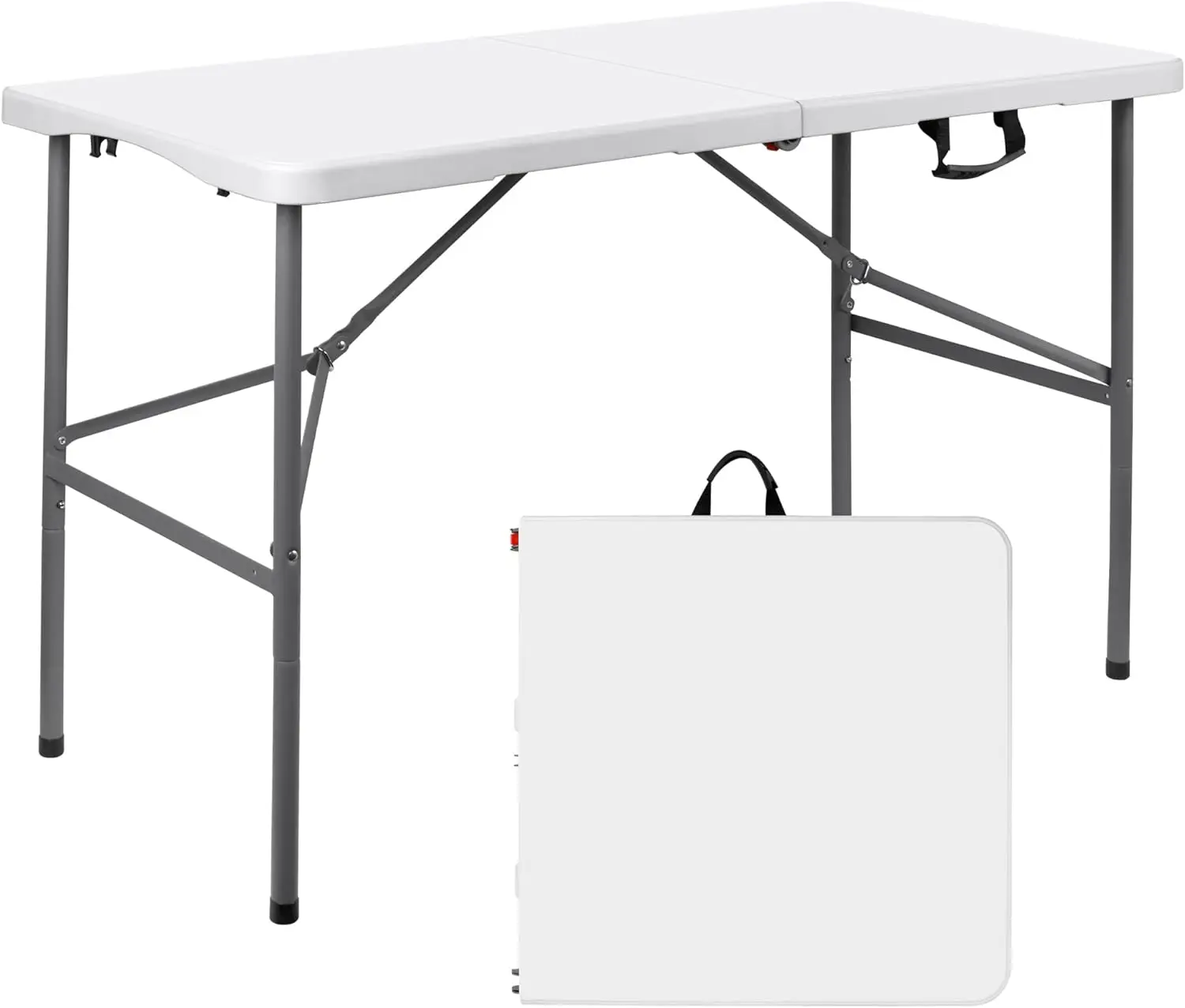 

4FT Folding Table,Heavy Duty Foldable Table with Carrying Handle,Fold-in-Half Adjustable Outdoor Camping Table Plastic Picnic