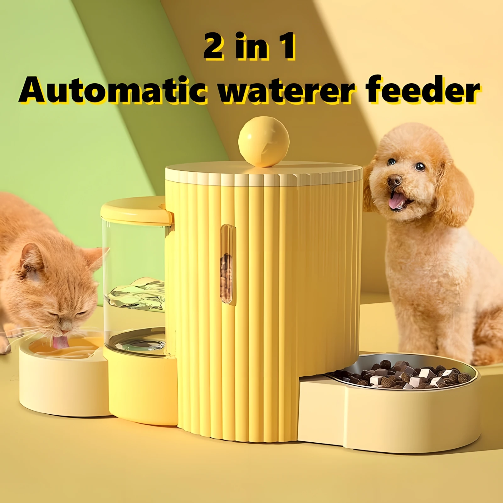 

All-in-One Automatic Cat Feeder Roman Design Pet Food and Water Dispenser Set Large Capacity Steel Bowls Feeders Wet Prevention