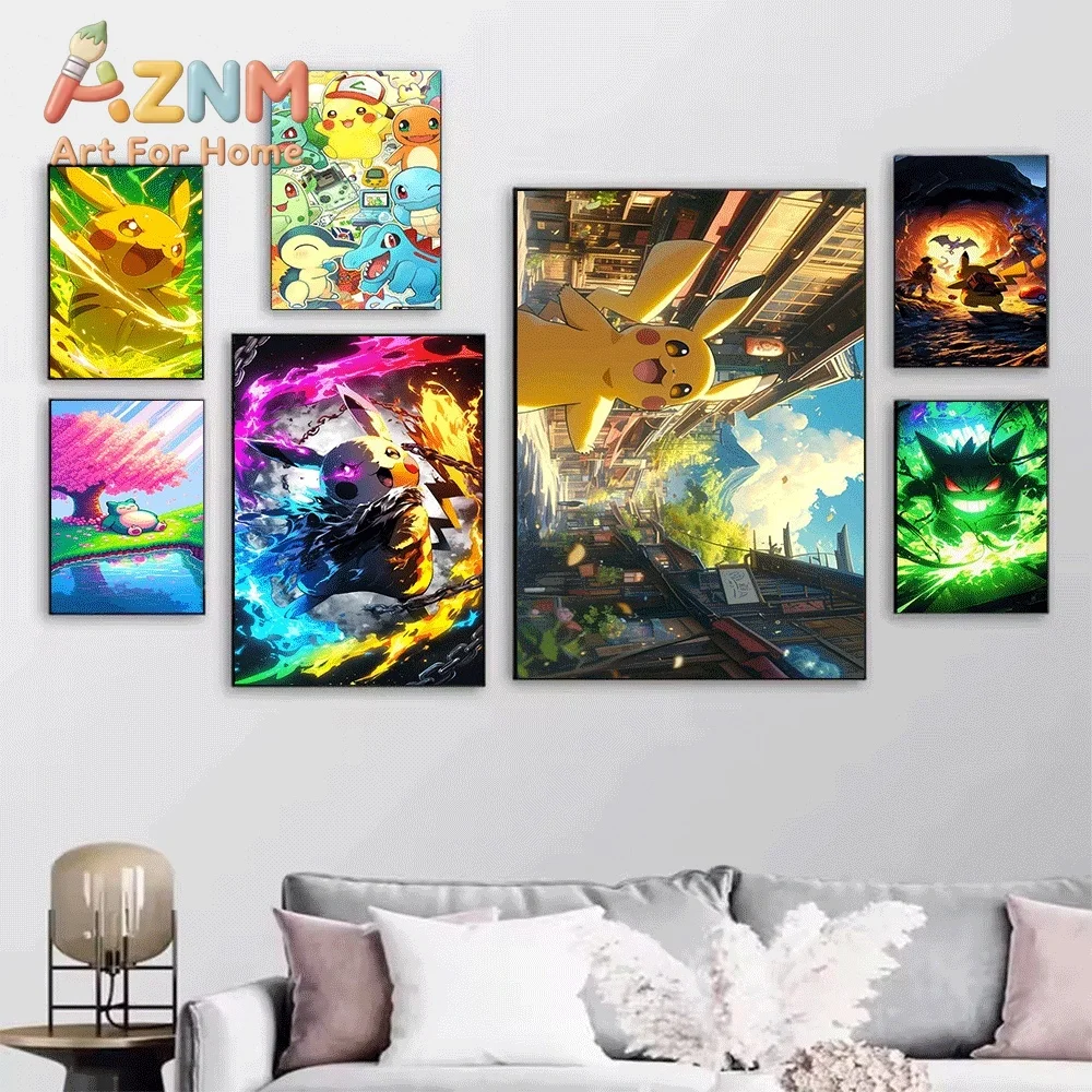 Warm Sunset Pokemon Pikachu With Hat Canvas Wall Art No Frame Anime Print Poster Painting for Kids Bedroom Living Room Home Wa