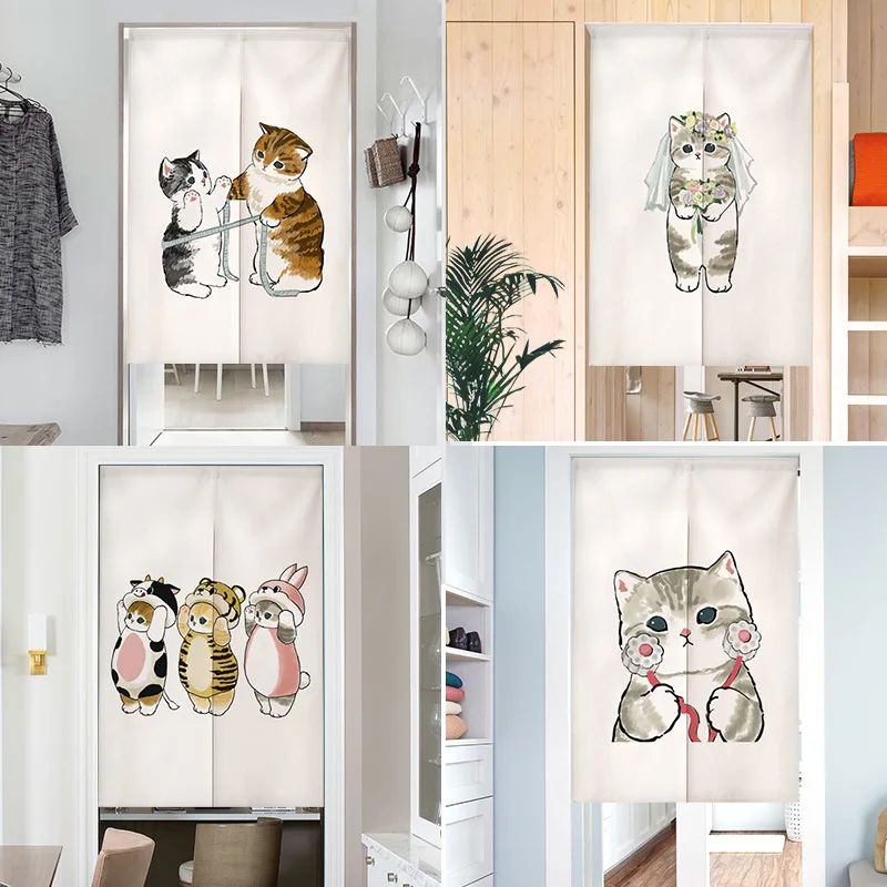 Cartoon cat illustration changing room Curtain Privacy Partition Doorway Curtains Kitchen Entrance Noren Linen Hanging