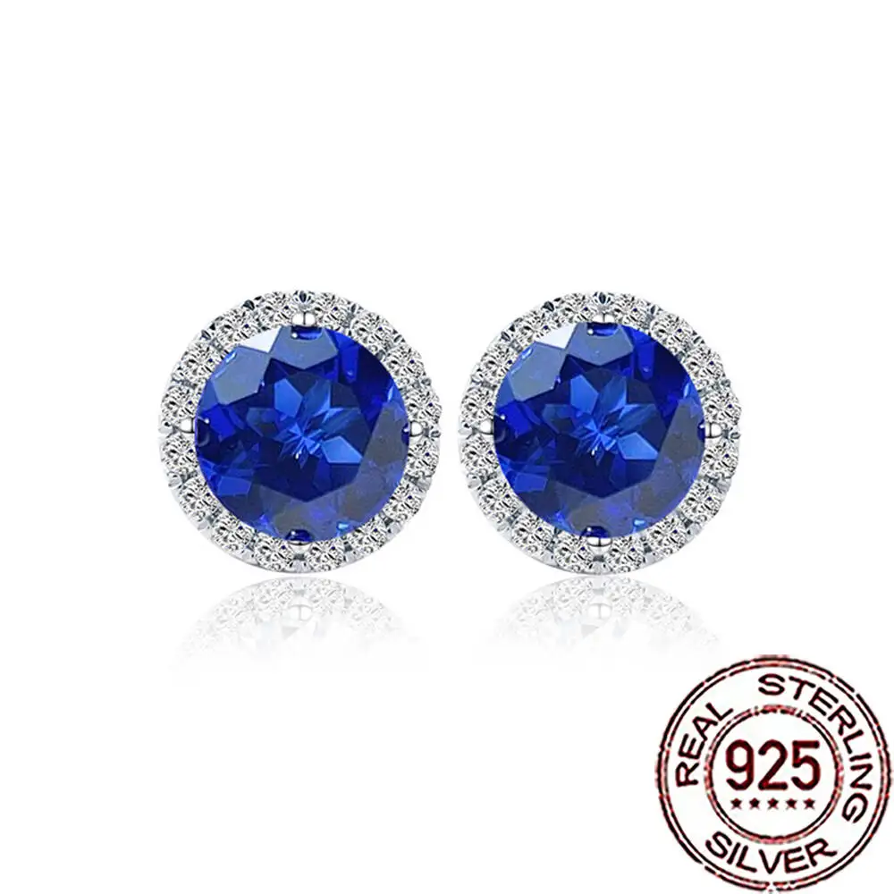 

QooLady 925 Sterling Silver Trendy Dark Blue CZ Zirconia Big Round Stud Earrings for Women Party Dress Jewelry Accessories SE089