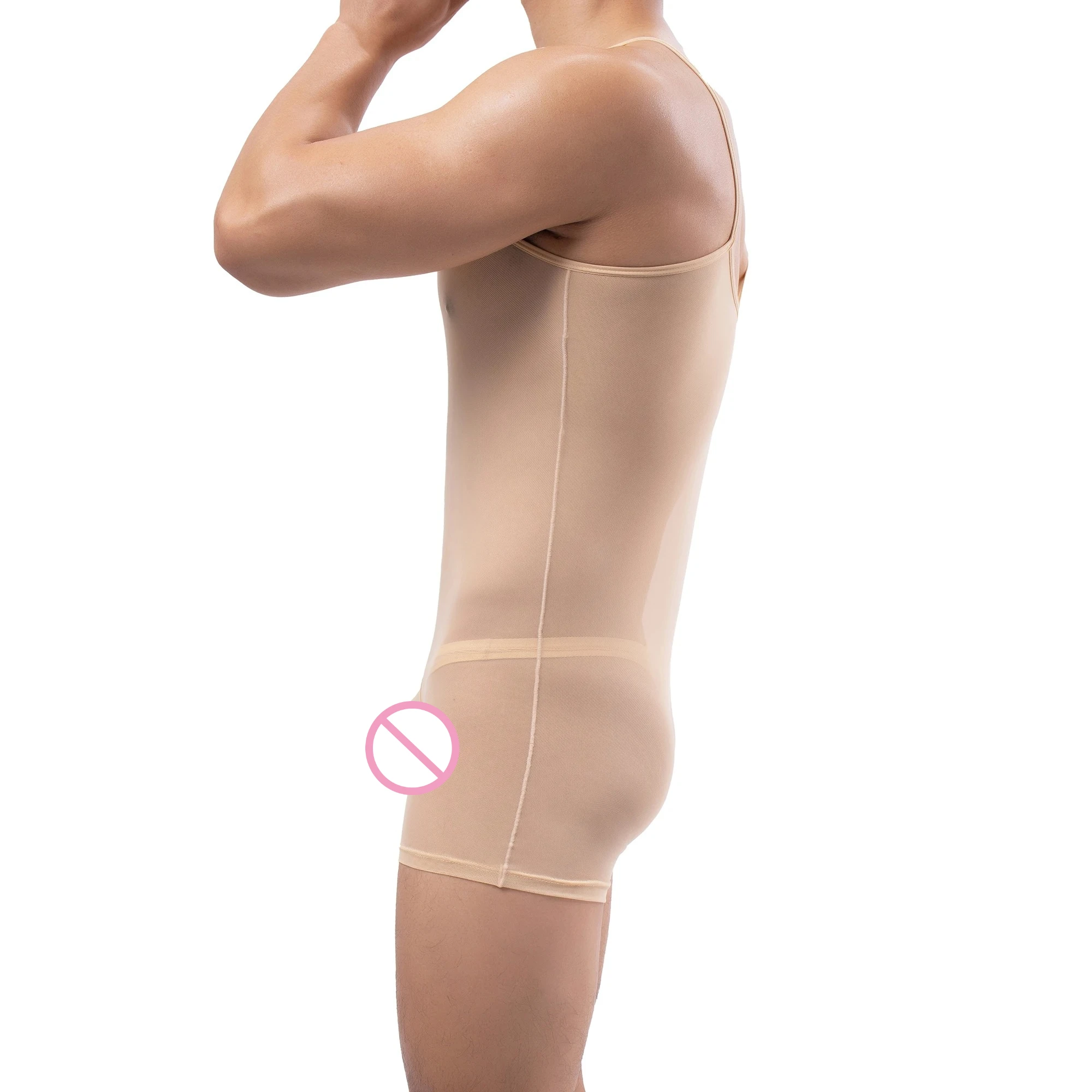 Men's One-piece Pajamas Rompers Suspender Breathable Jumpsuits Sexy Male Mesh See Through Leotards Crotchless Bodysuit Nightwear