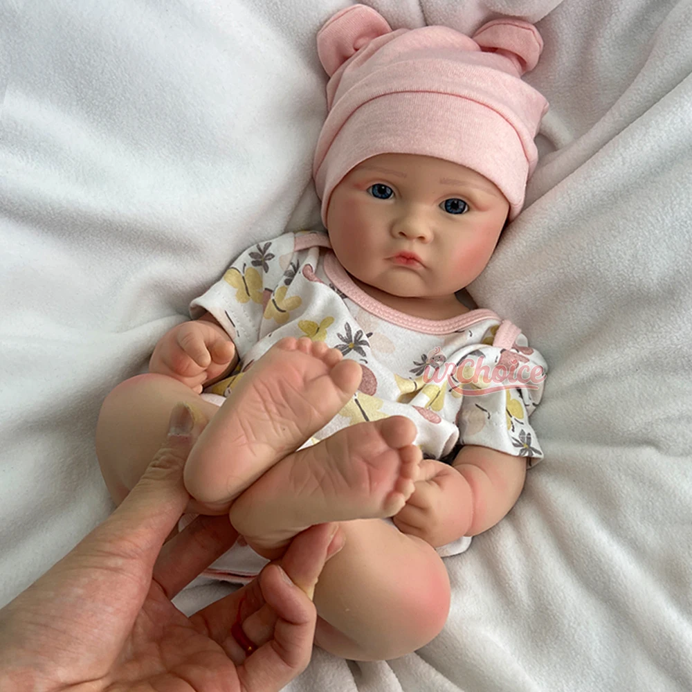 18" Chubby Full Solid Soft Silicone Reborn Baby Girl Open Mouth Newborn Lifelike Details Doll Exquisite Texture For Kids Toy