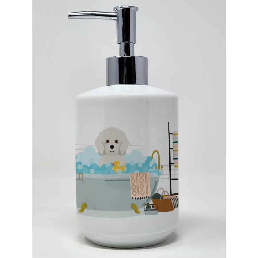 

Bichon Frise Ceramic Soap Dispenser Hand Soap Dispenser Pump Bottles for Bathroom Kitchen Empty Refillable Liquid Soap Containe
