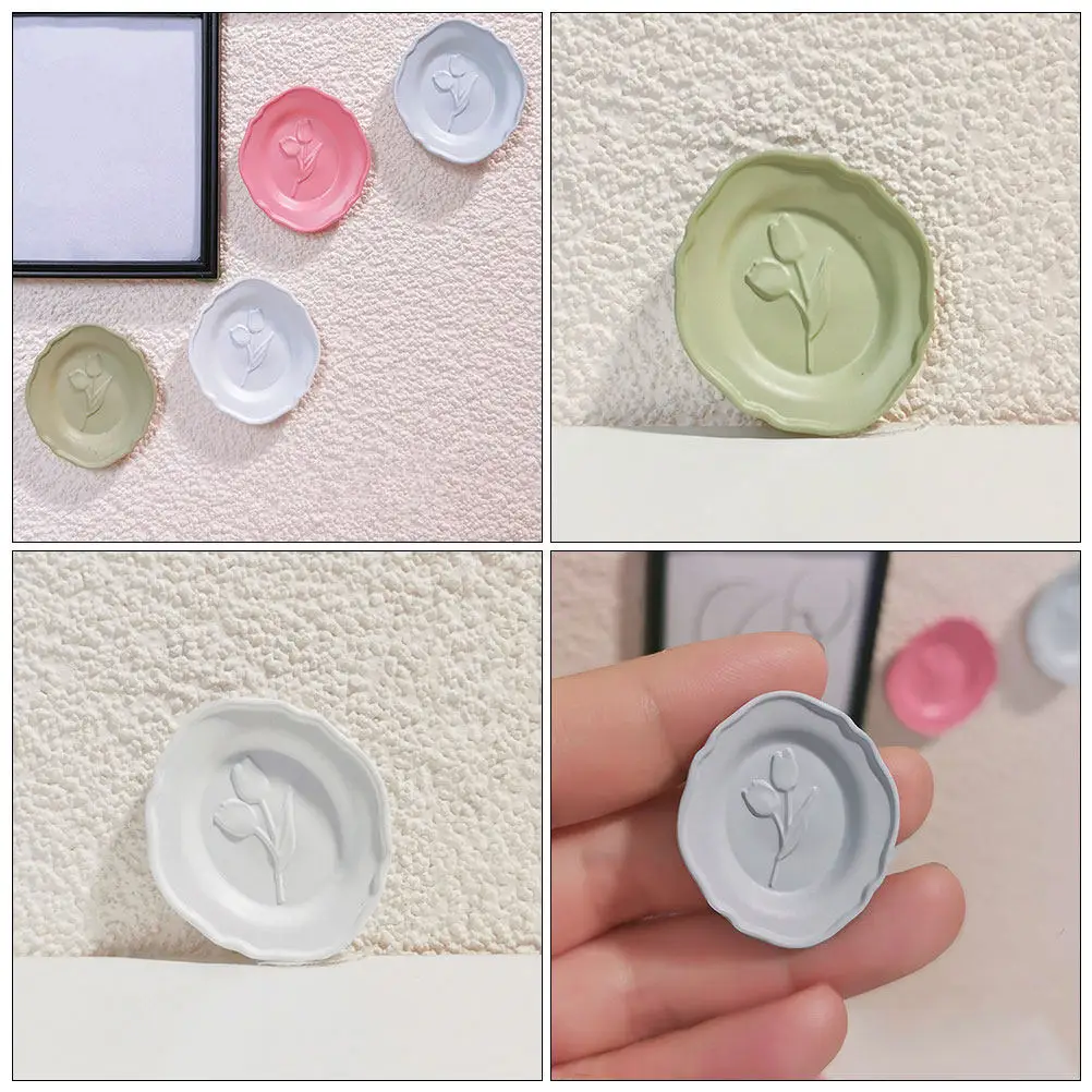 

Набор из 4 миниатюрных тарелок с узором тюльпанов, аксессуары для кукольного домика в скандинавском стиле, кухонный поднос, мини-декор для кукольного домика