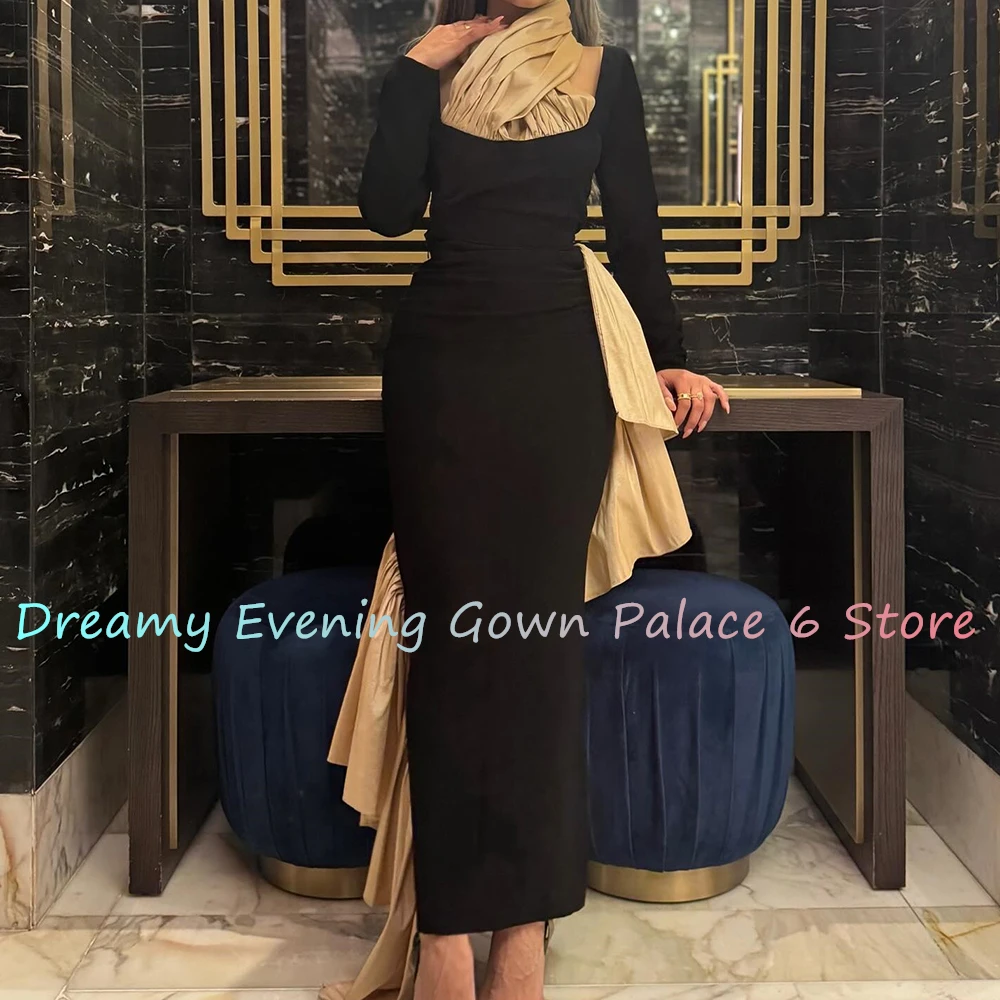 Customized Delicate Jersey Straight Evening Dress High Quality Long Sleeves Ankle Length vestidos para mujer Custom Size