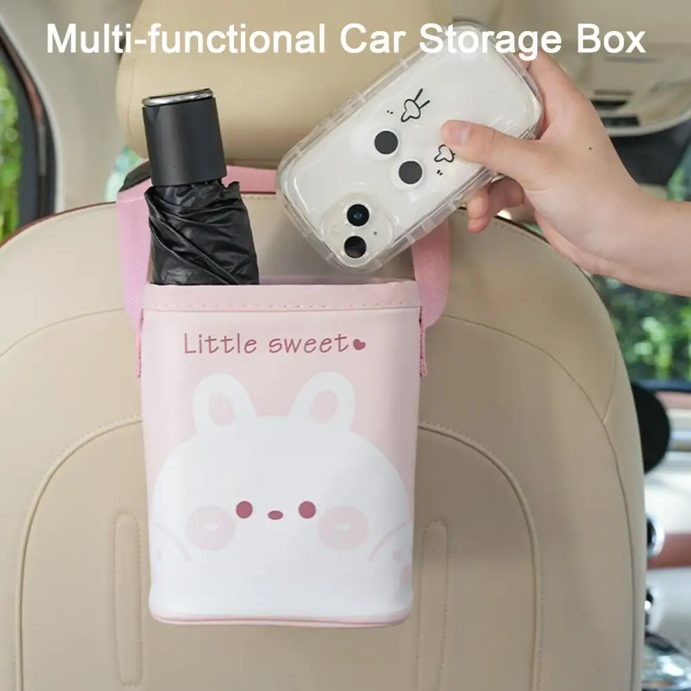 Car Storage Box Car Headrest Hanging Trash Can Cartoon Print Waterproof Auto Garbage Bag Organizer Collapsible Vehicle Waste Bin