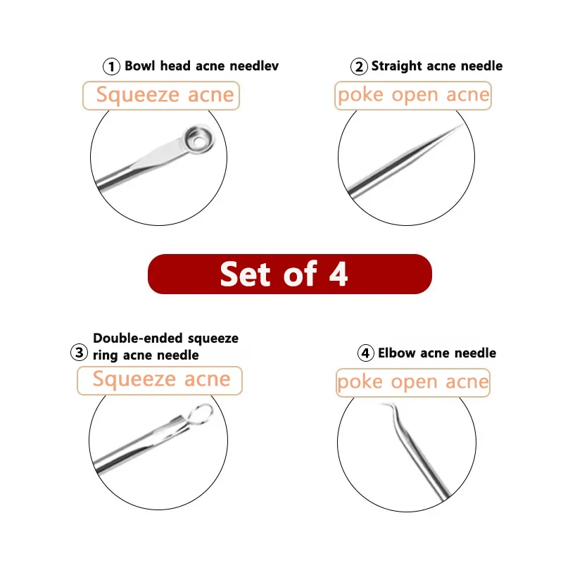 Acne Needle Remove 4pcs/set Blackhead Blemish Pimple Comedone Stainless Steel Acne Remover Facial Cleaning Pimple Remover Tool