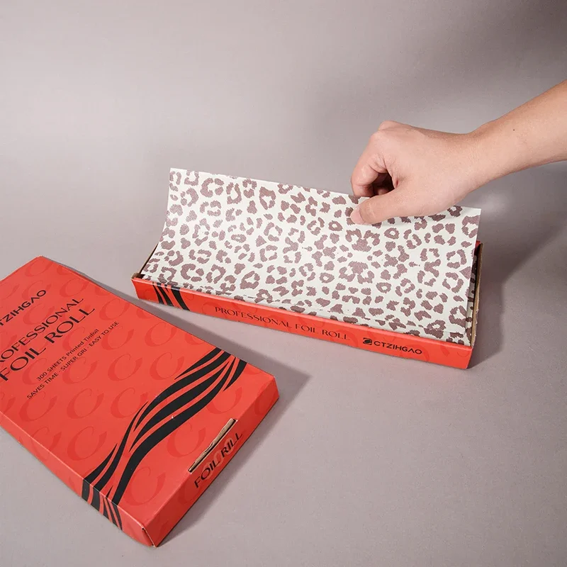 Professional Leopard Print Hair Foil Roll 300 Sheets Hair Coloring Foil Super Grip Easy To Use Time-Saving Hairdressing Tools