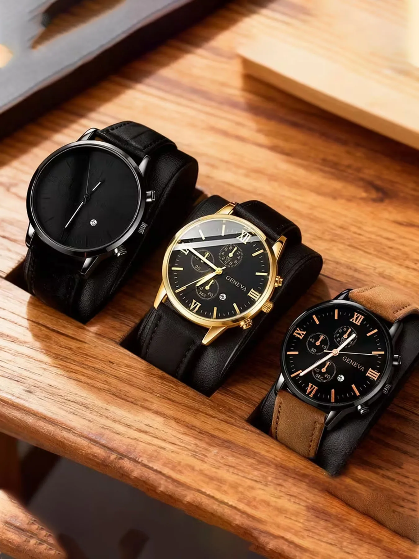 EVA Cross-Border Hot-Selling Watch 3-Piece Set Men's Fashion Quartz Watches