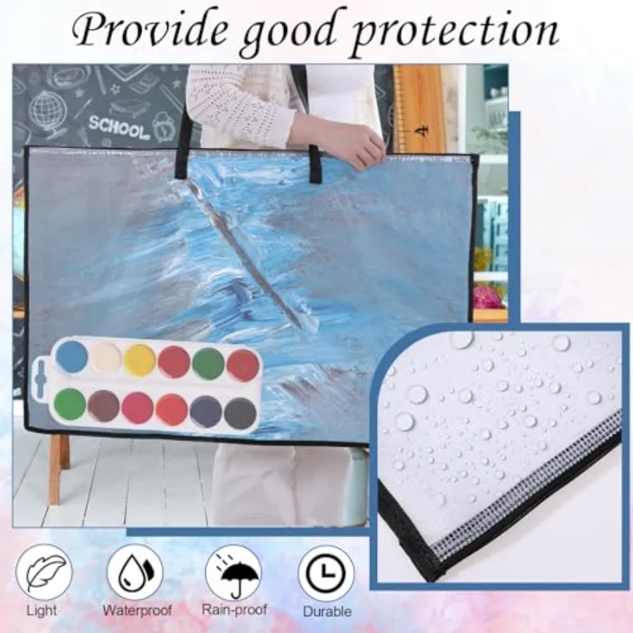 2 PCS 23 X 35 pulgadas Maletín de arte Bolsa de almacenamiento de carteles grandes con cremallera y asa Estuche de almacenamiento de obras de arte Carpeta de arte de PVC C