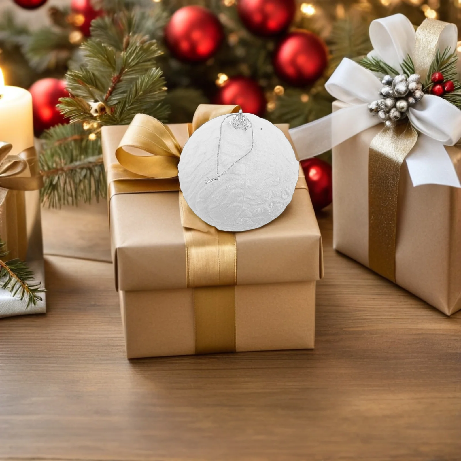 

12pcs Christmas Decoration Balls: Lace Edge White Shatterproof Baubles For Xmas Tree Mini Polyester Ornaments Set Party