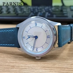 Parnis 38mm Seagull 1701 Automatic Mechanical Convex Hardlex Men Watch Beige Color Dial Leather Strap 2024 Year