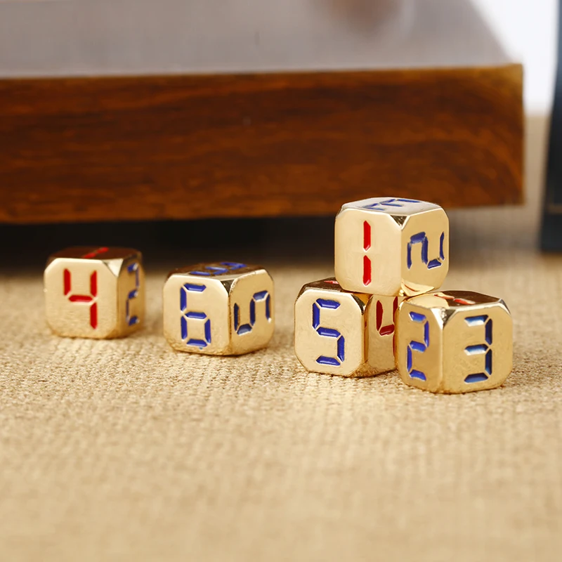 5PCS/1Set Metal Dice Golden/Bronze Colorful Numbers Funny Game Dice Six Sided Decider Board Game Acessorios 13mm