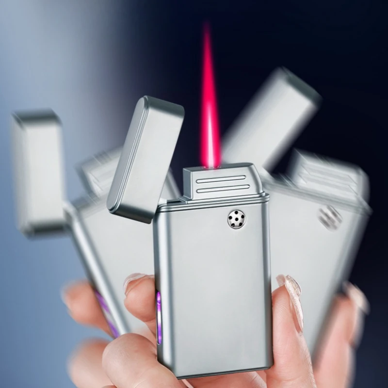 2024 Metal Intelligent Induction Ignition Windproof Jet Red Flame Gas Lighter LED Visible Gas Window USB Electric Lighters Gifts