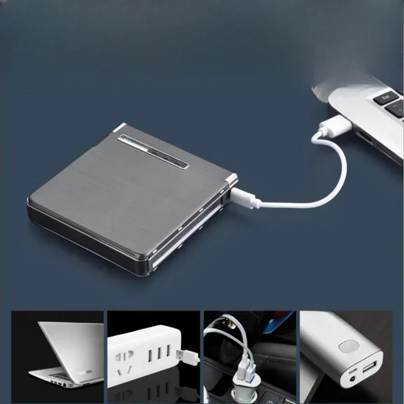 2024 Aluminum Alloy Automatic Cigarette Case 20 Sticks USB Rechargeable Lighter Automatic Cigarette Case Cigarette Lighter