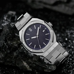 No Logo All Stainless Steel Band Luminous Hands 5ATM Waterproof Men Automatic Mechanical Watch