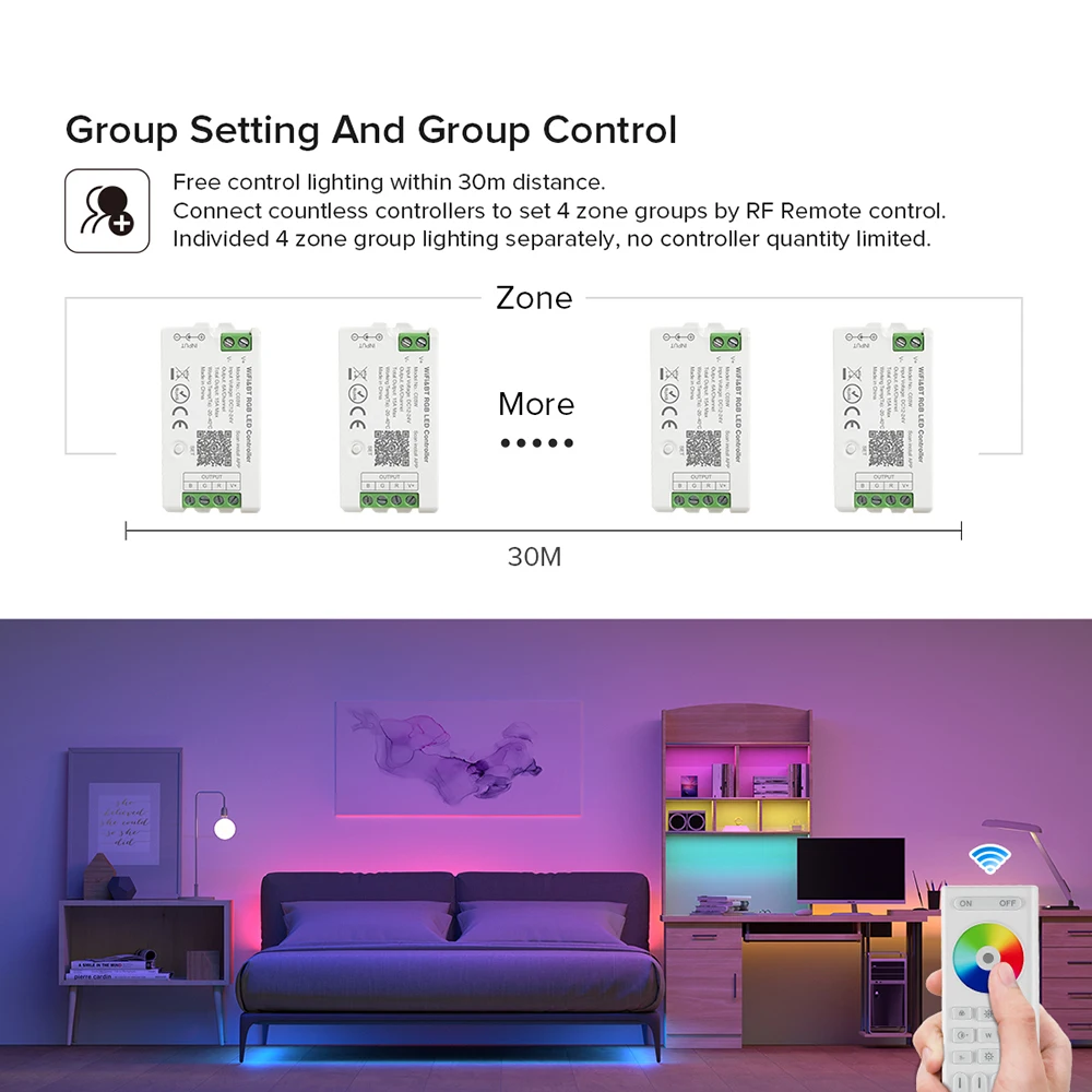 Mando a distancia táctil RF de 2,4 GHz, para DIM CCT, RGB, RGBW, RGBCCT, 4 zonas, para C01-05RF, WB5, LM051, LM052, LM053, blanco y negro, DC3V
