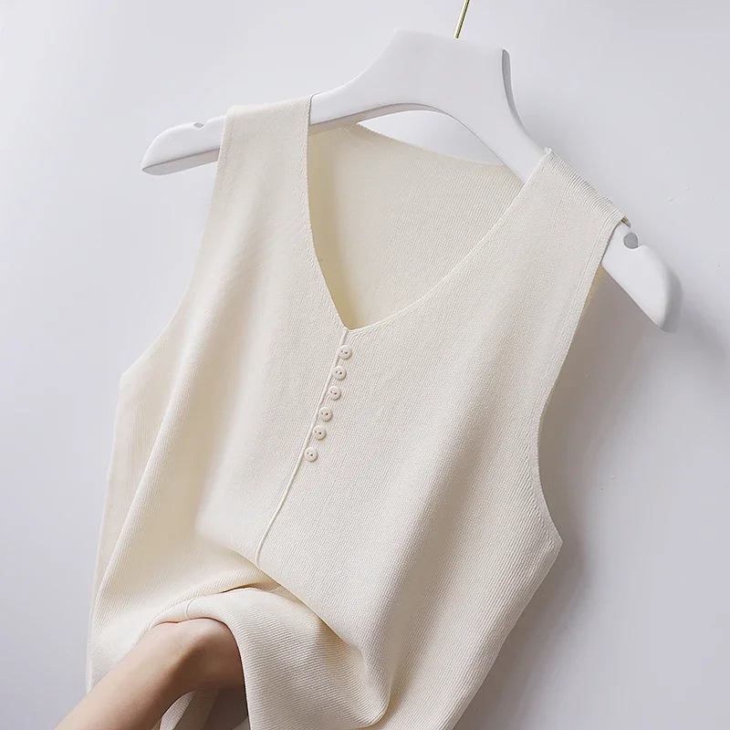 Blusa De Moda sin mangas para Mujer, Top De punto con cuello en V, camisola, Tops sin mangas para Mujer D550 2024