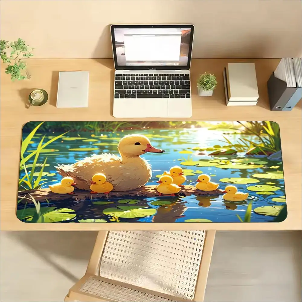 Cute Duckling Pond Gaming Mousepad Cartoon Riverside Desk Mat Non‑Slip Rubber Stitched Edge Pad For PC Gaming Enthusiasts