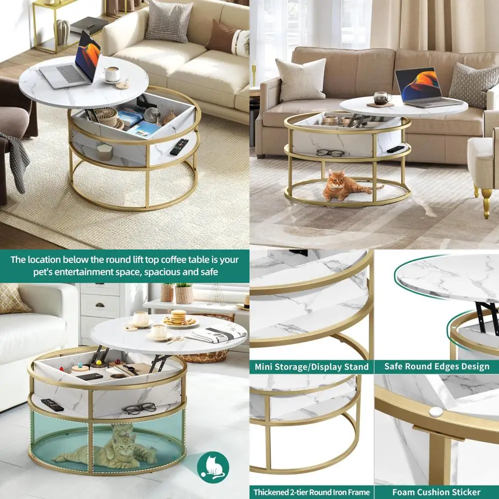 

Modern Circular Coffee Table with Lift Top and Hidden Storage for Living Room