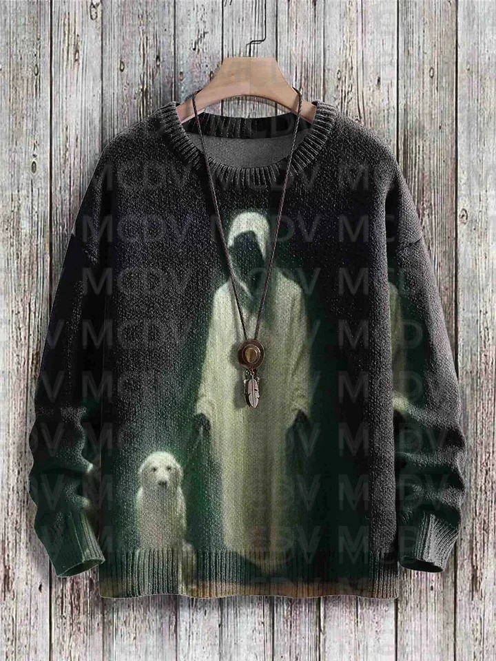 Halloween Ghost Vintage Art Vibe Print Sweater Men's For Women's Pullover