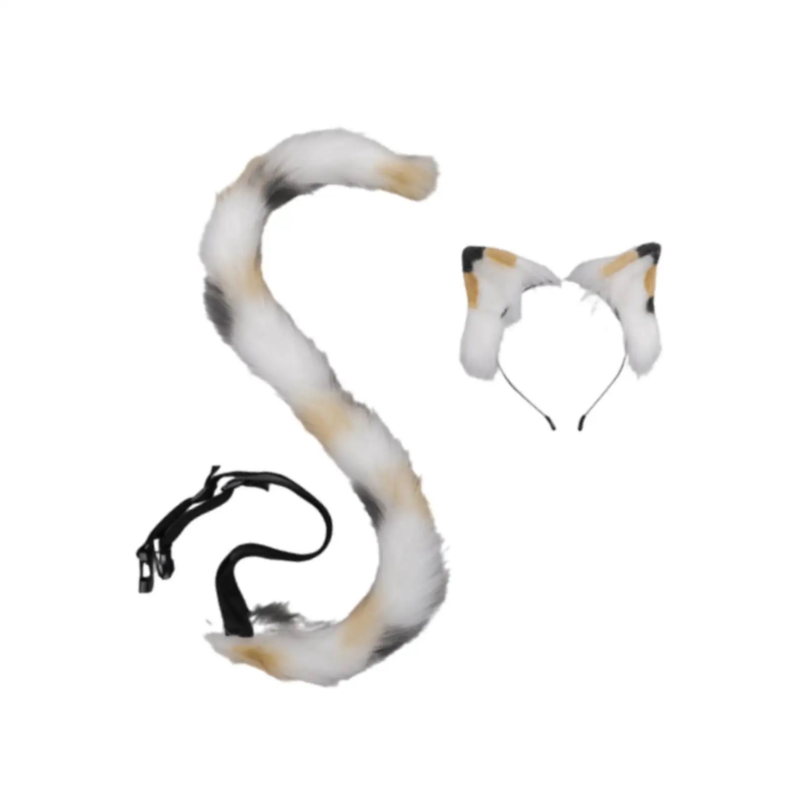 Conjunto de orelhas e cauda de gato cosplay acessórios de fantasia ajustáveis headpiece gato longo