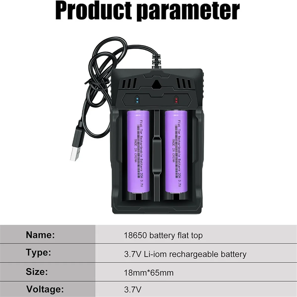 Baterai isi ulang 18650 Flat Top 20A dengan 18650 pengisi daya baterai, untuk baterai isi ulang 3.7V