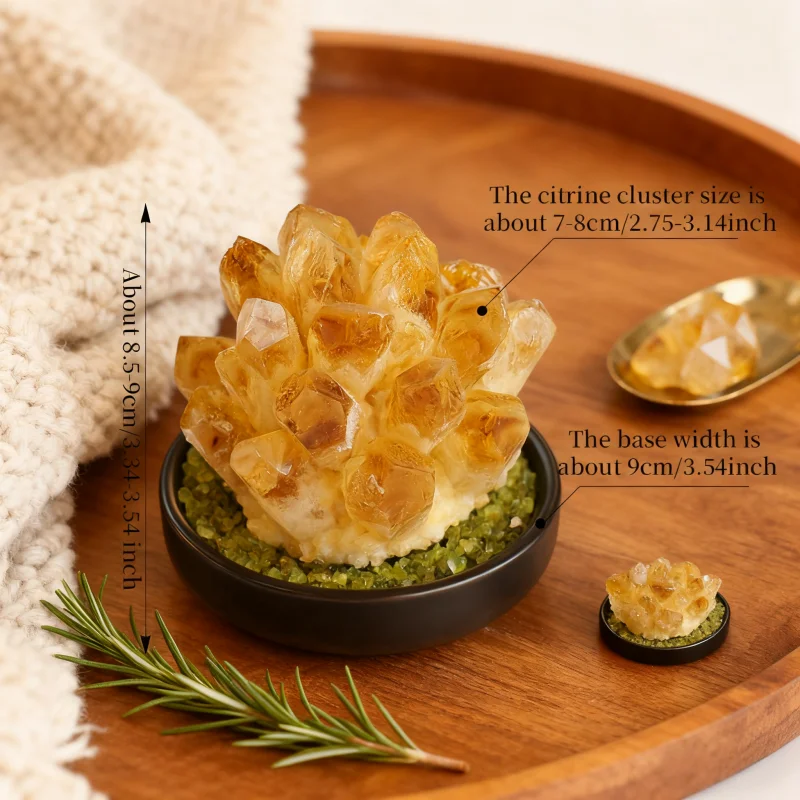 Wholesale Natural Healing Crystal Yellow Citrine Cluster Tooth Flower Druse with Olivine Chips Base Ornament for Decoration