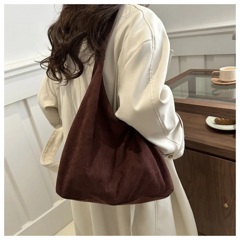 Vintage Women\'s Bag Large Capacity Soft Shoulder Bags Trendy Solid Color Simple Casual Armpit Commuter Bags Girls Tote Bag